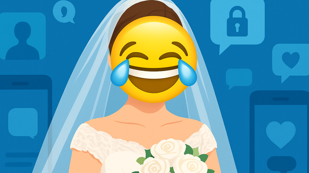 絵文字で隠した新婦の顔、テーブルの鏡面反射で6000万回見られた「盲点」