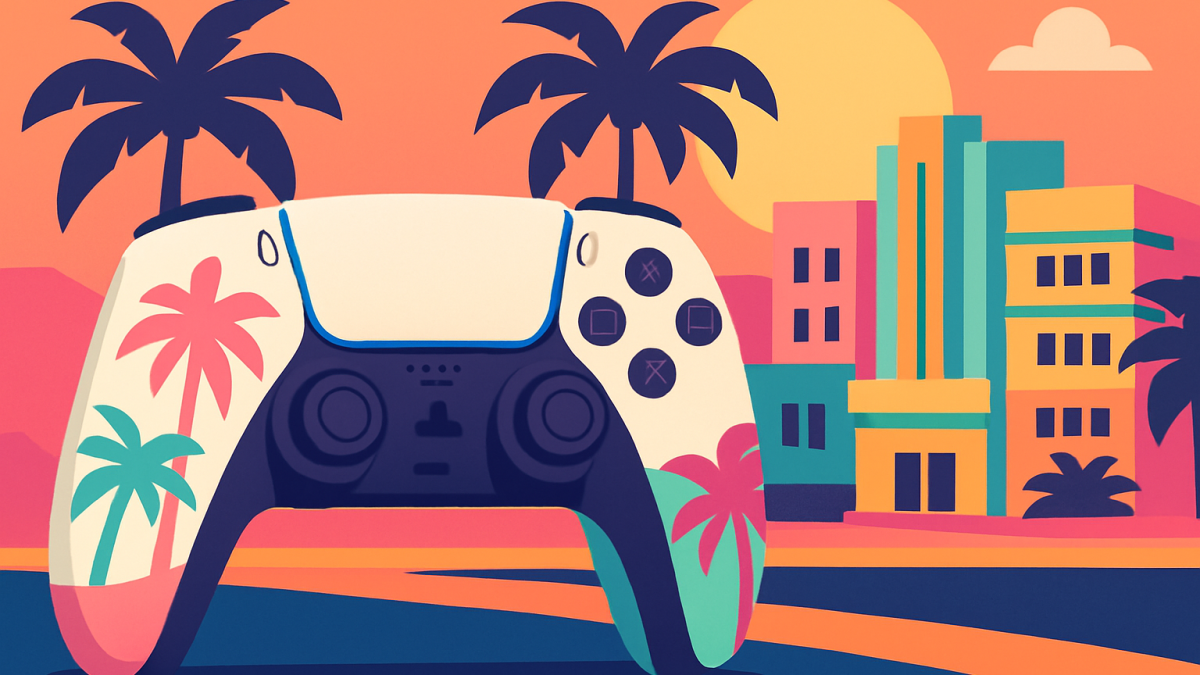 バイスシティの夜と夜明け、GTA6限定DualSenseがあえて黒と白の2色にした理由