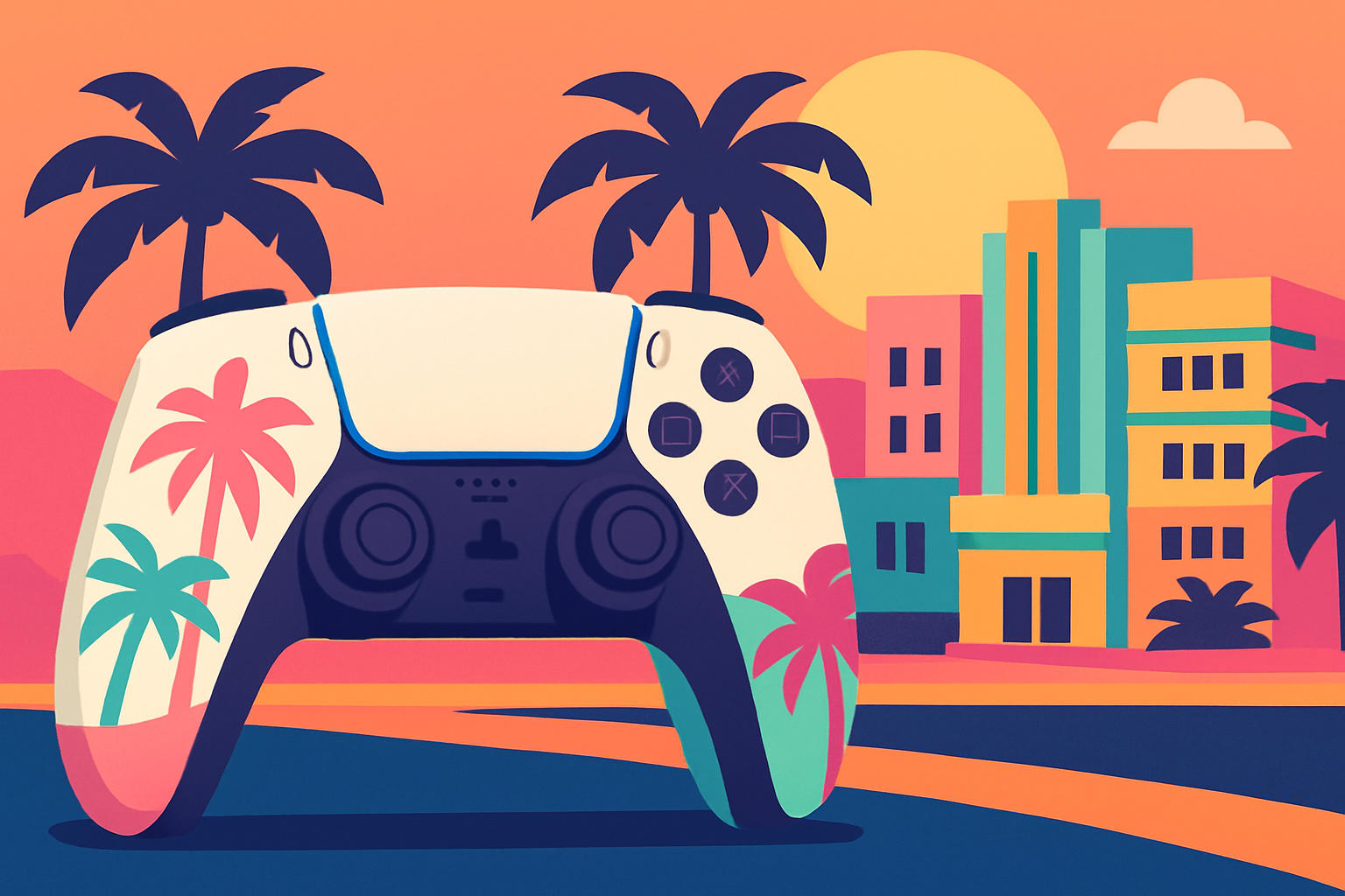 バイスシティの夜と夜明け、GTA6限定DualSenseがあえて黒と白の2色にした理由